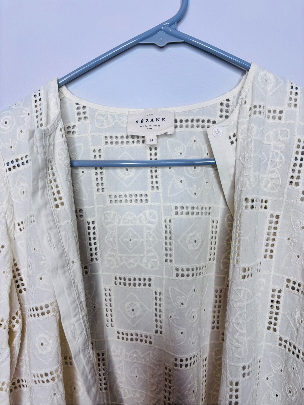 Sezane Amerie Shirt Ecru Eyelet Button-Front Blouse - Picture 5 of 5
